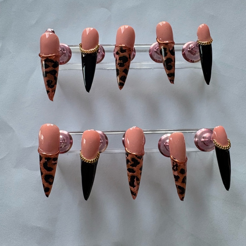 Leopard Print and Pink Stiletto Nails